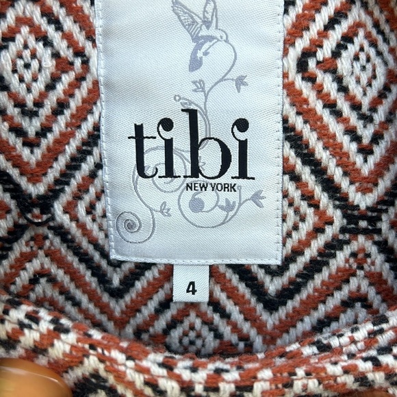 Tibi Wool Peacoat Geometric Print Houndstooth Seersucker Career Wear Sz 4 - Picture 3 of 6